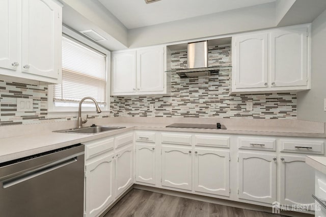 474 Revere Way Unit N, Monroe, NJ 08831 - kitchen with dishwasher, a sink, decorative backsplash, light countertops, and white cabinets