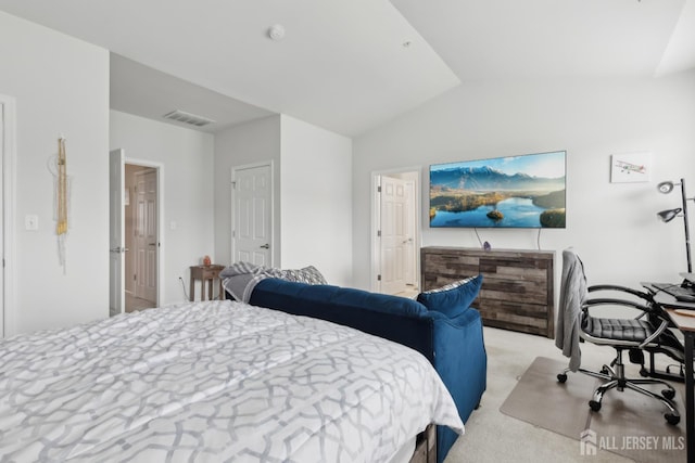 1525 Hudson Cir, Highland Park, NJ 08904 - bedroom with lofted ceiling, light colored carpet, and an office area