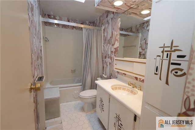 12 Tompkins Rd, East Brunswick, NJ 08816 - bathroom featuring vanity, shower / tub combo, and tile patterned floors