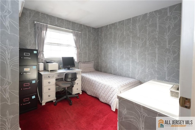 12 Tompkins Rd, East Brunswick, NJ 08816 - carpeted bedroom featuring wallpapered walls and a desk
