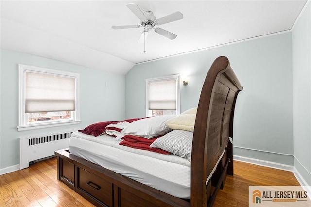 58 Stewart Pl S, Orange Village, NJ 07079 - bedroom featuring radiator, multiple windows, light wood-style flooring, and lofted ceiling