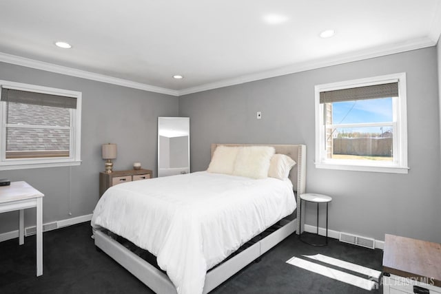 7 Arthurs Ct, Manalapan, NJ 07726 - bedroom featuring baseboards, dark colored carpet, recessed lighting, and ornamental molding