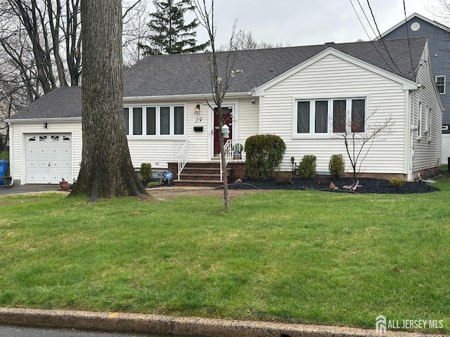 29 Glendale Rd, Colonia, NJ 07067 - view of front of property with an attached garage, a shingled roof, a front lawn, and driveway