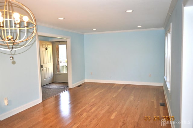 9-B Melborn Dr Unit 9B, Monroe, NJ 08831 - empty room with a chandelier, crown molding, wood finished floors, and recessed lighting