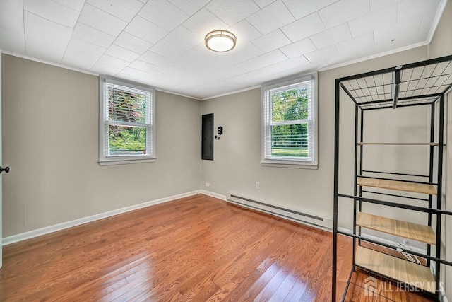 15 Federal Rd, Monroe, NJ 08831 - empty room featuring electric panel, wood finished floors, crown molding, a baseboard radiator, and baseboards