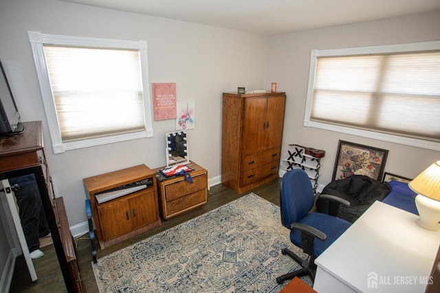 office space featuring baseboards and wood finished floors