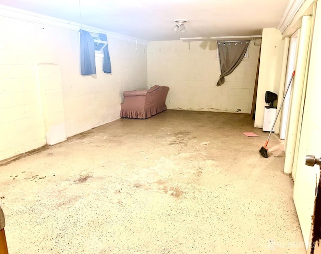 basement featuring concrete block wall