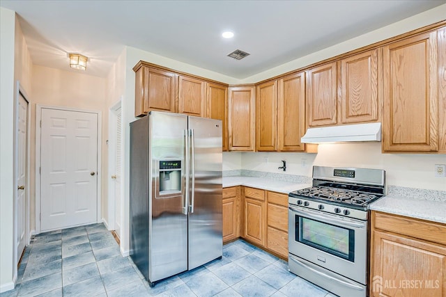 2 Durham Way E, Windsor, NJ 08520 - kitchen featuring stainless steel appliances, under cabinet range hood, light countertops, recessed lighting, and light tile patterned flooring