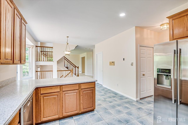2 Durham Way E, Windsor, NJ 08520 - kitchen featuring stainless steel appliances, a peninsula, light countertops, brown cabinetry, and recessed lighting