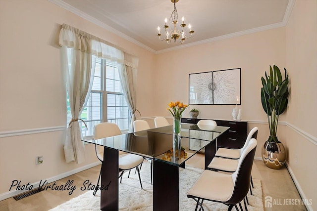 2 Durham Way E, Windsor, NJ 08520 - dining room with a chandelier, baseboards, crown molding, and light colored carpet