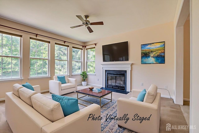 2 Durham Way E, Windsor, NJ 08520 - living area with baseboards, carpet, a ceiling fan, and plenty of natural light