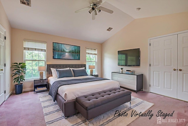 2 Durham Way E, Windsor, NJ 08520 - bedroom featuring light colored carpet, vaulted ceiling, baseboards, a ceiling fan, and a closet