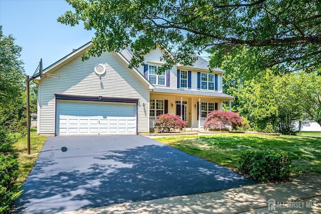 2 Durham Way E, Windsor, NJ 08520 - view of front of property featuring covered porch, asphalt driveway, a garage, and a front lawn