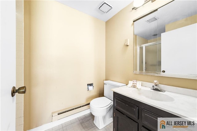532 Old Nassau Rd Unit 532N, Monroe, NJ 08831 - full bath featuring a baseboard radiator, a stall shower, and vanity