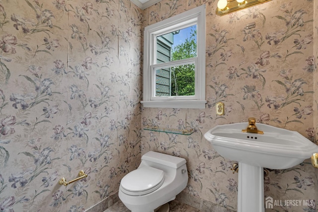 21 Shadyside Ct, Branchburg, NJ 08876 - half bathroom featuring toilet and wallpapered walls