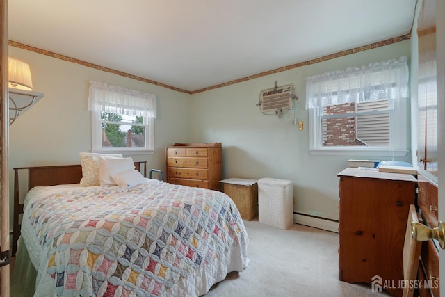 58 Hudson St, Menlo Park Terrace, NJ 08840 - bedroom featuring a wall unit AC, baseboard heating, carpet flooring, and ornamental molding