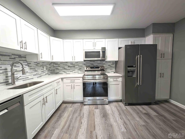 kitchen featuring appliances with stainless steel finishes, sink, white cabinets, and decorative backsplash