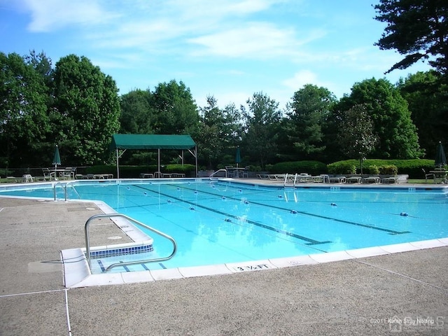 view of swimming pool with a patio area