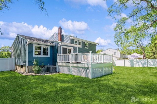 4 Wedgewood Ct, East Brunswick, NJ 08816 - back of property with a chimney, a wooden deck, and central AC