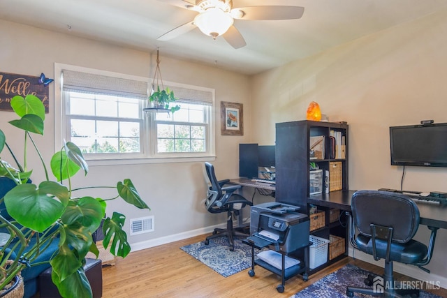 4 Wedgewood Ct, East Brunswick, NJ 08816 - home office featuring wood finished floors, ceiling fan, and baseboards