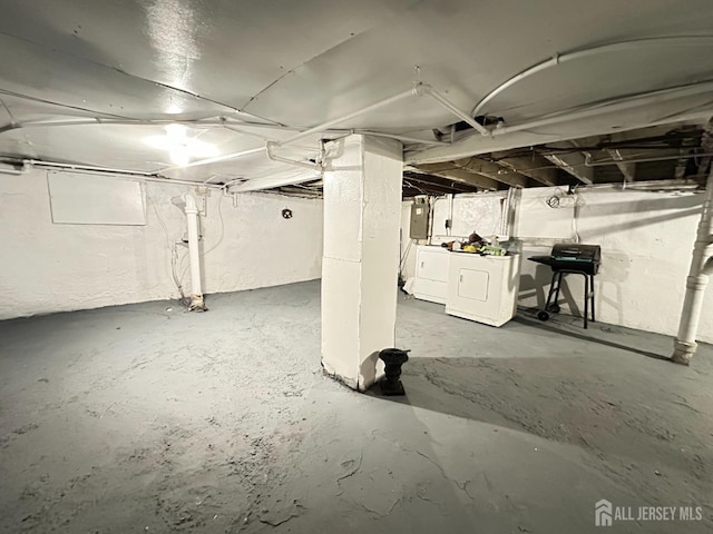 7 Hazelhurst St, New Brunswick, NJ 08901 - unfinished below grade area featuring washer / clothes dryer and electric panel