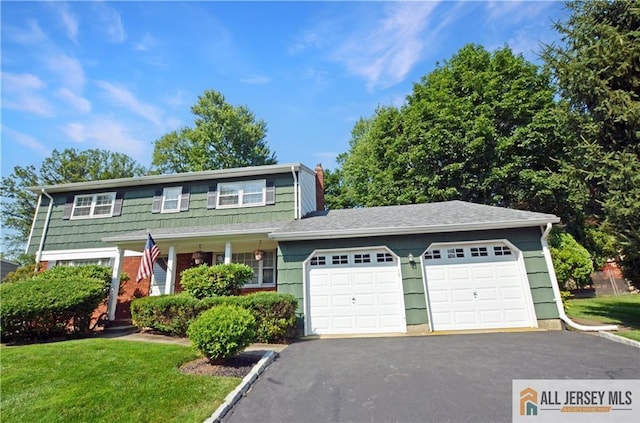 20 Rath Ln, East Brunswick, NJ 08816 - traditional home with an attached garage, driveway, a chimney, and a front yard