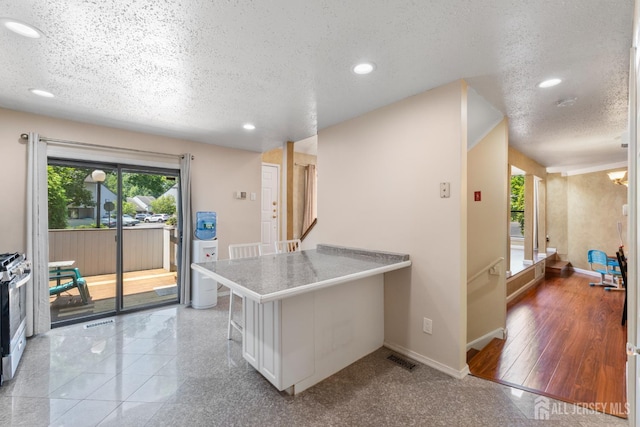 12 Arbor Ct, South Brunswick, NJ 08852 - kitchen featuring a textured ceiling, plenty of natural light, recessed lighting, white cabinetry, and a peninsula