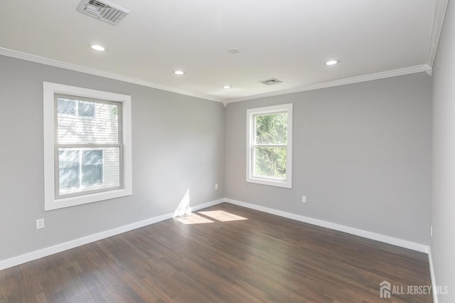 15 Pennyroyal Ct, South Brunswick, NJ 08540 - unfurnished room with ornamental molding, baseboards, dark wood-type flooring, and recessed lighting