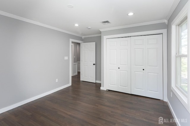 15 Pennyroyal Ct, South Brunswick, NJ 08540 - unfurnished bedroom with dark wood-style flooring, multiple windows, ornamental molding, and recessed lighting