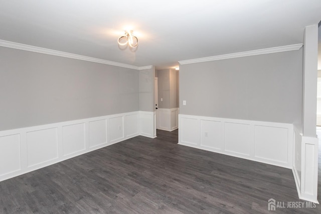 15 Pennyroyal Ct, South Brunswick, NJ 08540 - unfurnished room with crown molding, dark wood-style floors, wainscoting, and a decorative wall