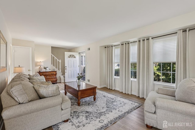 6 E Wintergreen Ave, Edison, NJ 08820 - living area with wood finished floors and stairway