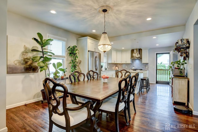 382 Highland St, South Amboy, NJ 08879 - dining space featuring dark wood-style floors, recessed lighting, and a chandelier