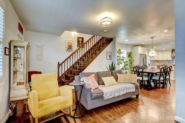 382 Highland St, South Amboy, NJ 08879 - living area with wood finished floors, stairs, and recessed lighting