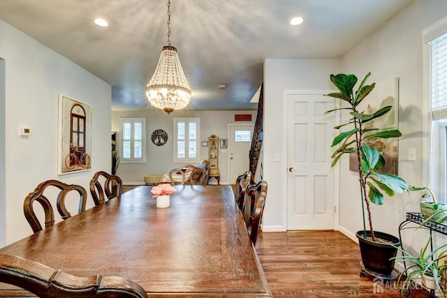 382 Highland St, South Amboy, NJ 08879 - dining room with a chandelier, healthy amount of natural light, wood finished floors, and recessed lighting