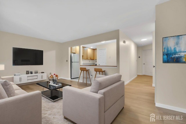 living area with baseboards and light wood-style floors