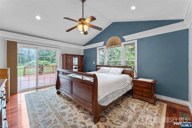 87 Fairway Blvd, Middlesex, NJ 08831 - bedroom with access to outside, lofted ceiling, light wood-type flooring, baseboards, and ceiling fan