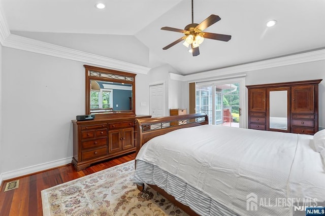 87 Fairway Blvd, Middlesex, NJ 08831 - bedroom with vaulted ceiling, access to outside, multiple windows, dark wood-style floors, and baseboards