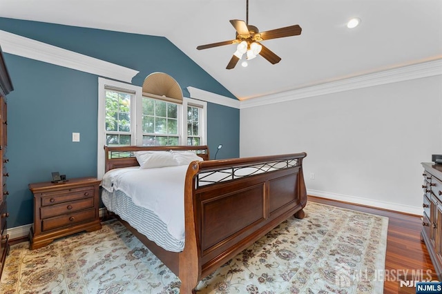 87 Fairway Blvd, Middlesex, NJ 08831 - bedroom featuring vaulted ceiling, wood finished floors, a ceiling fan, baseboards, and recessed lighting