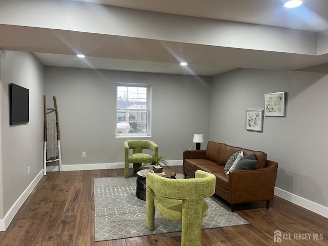 living room featuring dark wood-type flooring