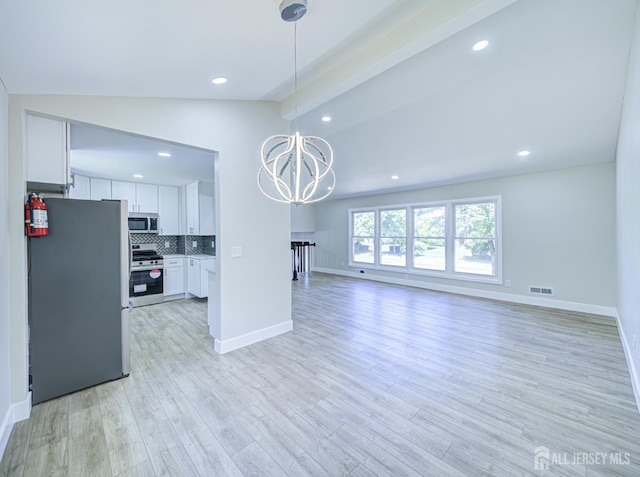 44 Sullivan Way E, Brunswick, NJ 08816 - unfurnished living room featuring a chandelier, light wood-style floors, and recessed lighting