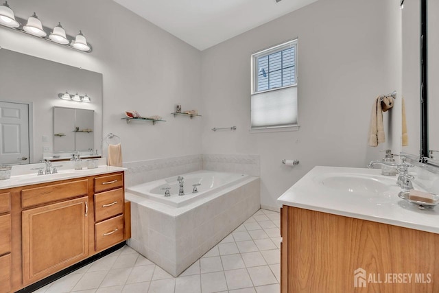 146 Aristotle Way E, Windsor, NJ 08512 - full bathroom with two vanities, a garden tub, and tile patterned floors