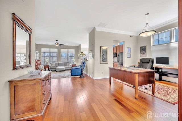 146 Aristotle Way E, Windsor, NJ 08512 - office space featuring light wood-type flooring, ceiling fan, crown molding, and baseboards