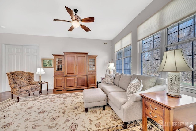 146 Aristotle Way E, Windsor, NJ 08512 - living room featuring plenty of natural light, a ceiling fan, and wood finished floors