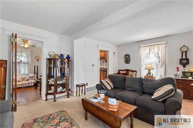 28 Wildwood Ave, Fords, NJ 08863 - living area featuring plenty of natural light, light colored carpet, and ceiling fan