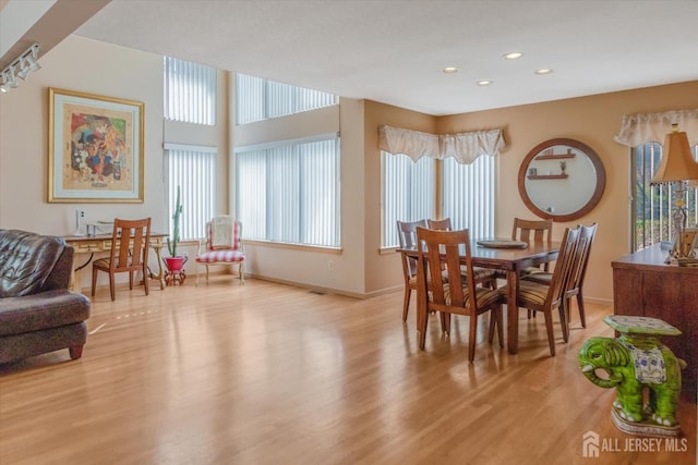 441 Sayre Dr, Plainsboro, NJ 08540 - dining space with light wood finished floors, baseboards, and recessed lighting