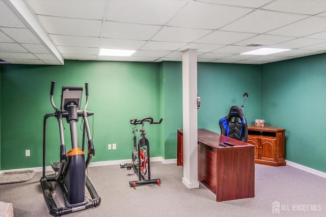 441 Sayre Dr, Plainsboro, NJ 08540 - exercise area featuring carpet, a drop ceiling, and baseboards