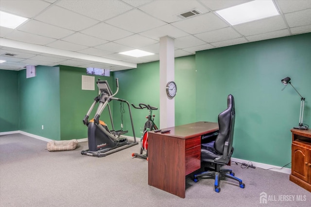 441 Sayre Dr, Plainsboro, NJ 08540 - office area featuring carpet floors, baseboards, and a paneled ceiling