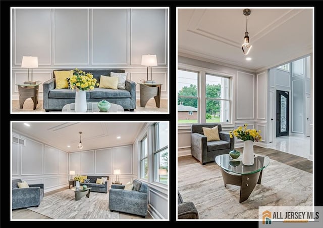 4 Hemlock Dr, Edison, NJ 08820 - living area with a decorative wall, crown molding, and wood finished floors