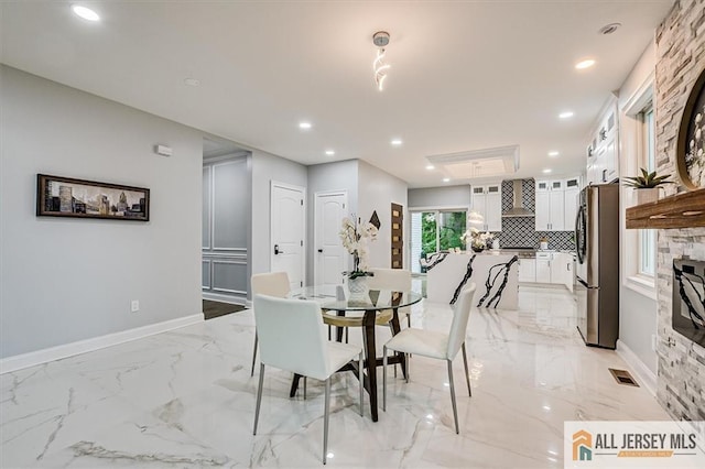 4 Hemlock Dr, Edison, NJ 08820 - dining area with recessed lighting, baseboards, and light marble finish flooring