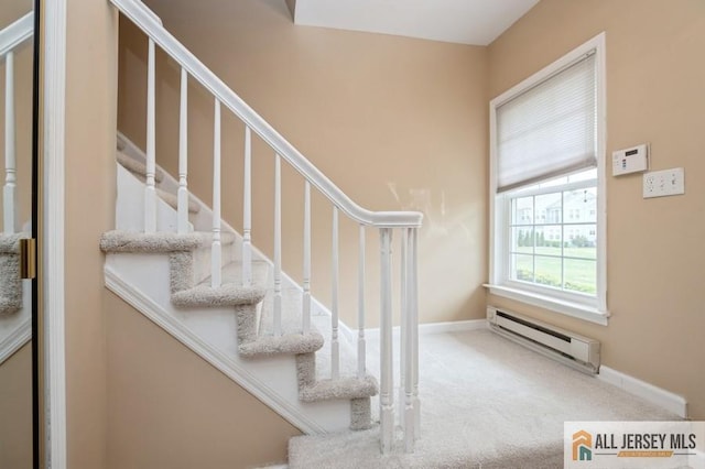 15 Dolley Madison Dr Unit 15C, Monroe, NJ 08831 - stairs featuring a baseboard radiator, carpet, and baseboards